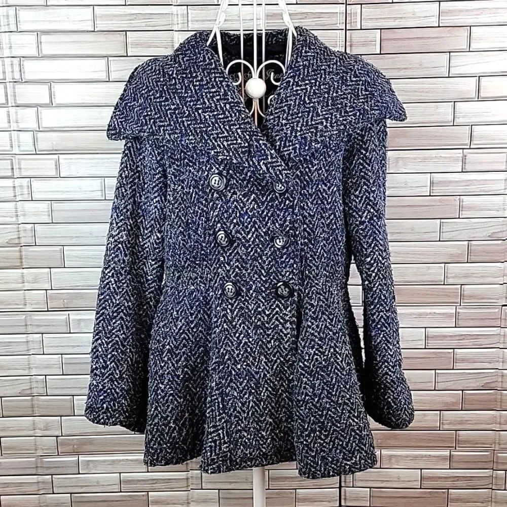 Me Jane peacoat - Blue Grey Houndstooth Womens Size S